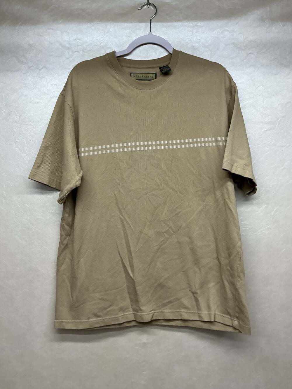 Naturalife Mens Beige Short Sleeve Striped Ribbed T-Shirt Size XL